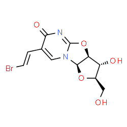ChemSpider 2D Image | (2R,3R,3aS,9aR)-7-[(E)-2-Bromovinyl]-3-hydroxy-2-(hydroxymethyl)-2,3,3a,9a-tetrahydro-6H-furo[2',3':4,5][1,3]oxazolo[3,2-a]pyrimidin-6-one | C11H11BrN2O5