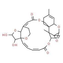 ChemSpider 2D Image | (2'Z,4'Z)-26',27'-Dihydroxy-9',15'-dimethyl-6'H,21'H-spiro[oxirane-2,10'-[7,12,20,25,28]pentaoxahexacyclo[21.4.3.1~8,11~.0~1,24~.0~9,18~.0~13,18~]hentriaconta[2,4,14,22]tetraene]-6',21'-dione | C29H34O10