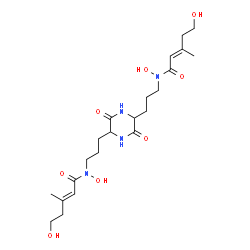 ChemSpider 2D Image | (2E,2'E)-N,N'-[(3,6-Dioxo-2,5-piperazinediyl)di-3,1-propanediyl]bis(N,5-dihydroxy-3-methyl-2-pentenamide) | C22H36N4O8