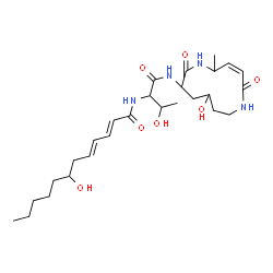 ChemSpider 2D Image | (2E,4E)-7-Hydroxy-N-(3-hydroxy-1-{[(3Z)-10-hydroxy-5-methyl-2,7-dioxo-1,6-diazacyclododec-3-en-8-yl]amino}-1-oxo-2-butanyl)-2,4-dodecadienamide | C27H44N4O7