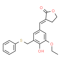 ChemSpider 2D Image | (3E)-3-{3-Ethoxy-4-hydroxy-5-[(phenylsulfanyl)methyl]benzylidene}dihydro-2(3H)-furanone | C20H20O4S