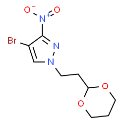 ChemSpider 2D Image | 4-Bromo-1-[2-(1,3-dioxan-2-yl)ethyl]-3-nitro-1H-pyrazole | C9H12BrN3O4