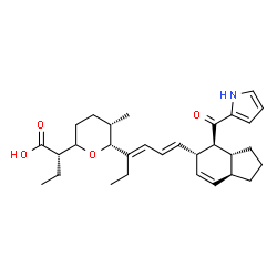 ChemSpider 2D Image | (2R)-2-[(5S,6R)-5-Methyl-6-{(3E,5E)-6-[(3aR,4S,5R,7aS)-4-(1H-pyrrol-2-ylcarbonyl)-2,3,3a,4,5,7a-hexahydro-1H-inden-5-yl]-3,5-hexadien-3-yl}tetrahydro-2H-pyran-2-yl]butanoic acid | C30H41NO4