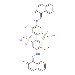 ChemSpider 2D Image | Disodium 5,5'-dimethoxy-4-[(2E)-2-(2-oxo-1(2H)-naphthalenylidene)hydrazino]-4'-[(2Z)-2-(2-oxo-1(2H)-naphthalenylidene)hydrazino]-2,2'-biphenyldisulfonate | C34H24N4Na2O10S2