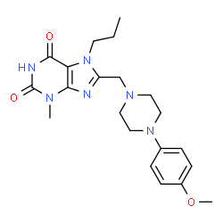 ChemSpider 2D Image | 8-{[4-(4-Methoxyphenyl)-1-piperazinyl]methyl}-3-methyl-7-propyl-3,7-dihydro-1H-purine-2,6-dione | C21H28N6O3