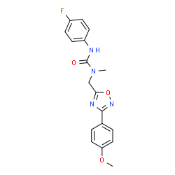 ChemSpider 2D Image | 3-(4-Fluorophenyl)-1-{[3-(4-methoxyphenyl)-1,2,4-oxadiazol-5-yl]methyl}-1-methylurea | C18H17FN4O3