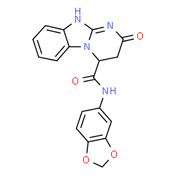 ChemSpider 2D Image | N-(1,3-Benzodioxol-5-yl)-2-oxo-2,3,4,10-tetrahydropyrimido[1,2-a]benzimidazole-4-carboxamide | C18H14N4O4