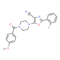 ChemSpider 2D Image | 2-(2-Fluorophenyl)-5-[4-(4-methoxybenzoyl)-1-piperazinyl]-1,3-oxazole-4-carbonitrile | C22H19FN4O3