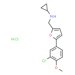 ChemSpider 2D Image | N-{[5-(3-Chloro-4-methoxyphenyl)-2-furyl]methyl}cyclopropanamine hydrochloride (1:1) | C15H17Cl2NO2