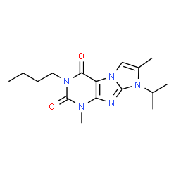 ChemSpider 2D Image | 3-Butyl-8-isopropyl-1,7-dimethyl-1H-imidazo[2,1-f]purine-2,4(3H,8H)-dione | C16H23N5O2