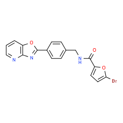 ChemSpider 2D Image | 5-Bromo-N-[4-([1,3]oxazolo[4,5-b]pyridin-2-yl)benzyl]-2-furamide | C18H12BrN3O3