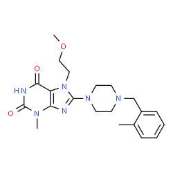 ChemSpider 2D Image | 7-(2-Methoxyethyl)-3-methyl-8-[4-(2-methylbenzyl)-1-piperazinyl]-3,7-dihydro-1H-purine-2,6-dione | C21H28N6O3