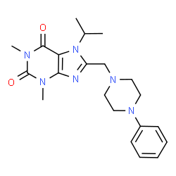 ChemSpider 2D Image | 7-Isopropyl-1,3-dimethyl-8-[(4-phenyl-1-piperazinyl)methyl]-3,7-dihydro-1H-purine-2,6-dione | C21H28N6O2