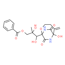 ChemSpider 2D Image | 2,3-Dihydroxy-3-(6-hydroxy-5-methylene-8,10-dioxo-2-oxa-7,9-diazabicyclo[4.2.2]dec-1-yl)-2-methylpropyl benzoate | C19H22N2O8