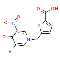 ChemSpider 2D Image | 5-[(3-Bromo-5-nitro-4-oxo-1(4H)-pyridinyl)methyl]-2-thiophenecarboxylic acid | C11H7BrN2O5S