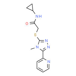 ChemSpider 2D Image | N-Cyclopropyl-2-{[4-methyl-5-(2-pyridinyl)-4H-1,2,4-triazol-3-yl]sulfanyl}acetamide | C13H15N5OS