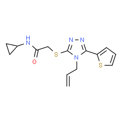 ChemSpider 2D Image | 2-{[4-Allyl-5-(2-thienyl)-4H-1,2,4-triazol-3-yl]sulfanyl}-N-cyclopropylacetamide | C14H16N4OS2