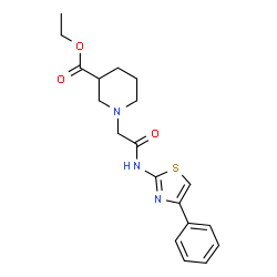 ChemSpider 2D Image | Ethyl 1-{2-oxo-2-[(4-phenyl-1,3-thiazol-2-yl)amino]ethyl}-3-piperidinecarboxylate | C19H23N3O3S