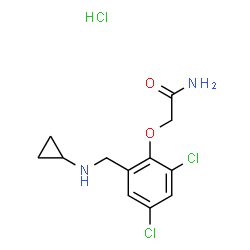 ChemSpider 2D Image | 2-{2,4-Dichloro-6-[(cyclopropylamino)methyl]phenoxy}acetamide hydrochloride (1:1) | C12H15Cl3N2O2