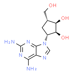ChemSpider 2D Image | (1R,2S,3R,5R)-3-(2,6-Diamino-9H-purin-9-yl)-5-(hydroxymethyl)-1,2-cyclopentanediol | C11H16N6O3