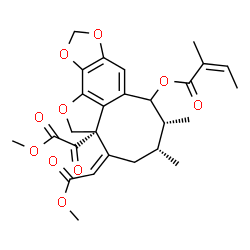 ChemSpider 2D Image | (2aS,3Z,5R,6R)-2a-[Methoxy(oxo)acetyl]-3-(2-methoxy-2-oxoethylidene)-5,6-dimethyl-2a,3,4,5,6,7-hexahydro-2H-1,9,11-trioxacycloocta[cd]-as-indacen-7-yl (2Z)-2-methyl-2-butenoate | C27H30O10