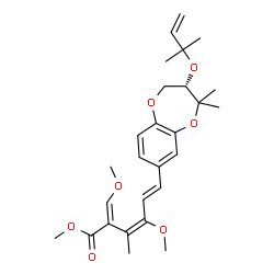 ChemSpider 2D Image | Methyl (2E,3E,5E)-6-{(3S)-4,4-dimethyl-3-[(2-methyl-3-buten-2-yl)oxy]-3,4-dihydro-2H-1,5-benzodioxepin-7-yl}-4-methoxy-2-(methoxymethylene)-3-methyl-3,5-hexadienoate | C27H36O7