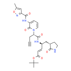 ChemSpider 2D Image | tert-butyl (2E,4S)-4-({(2S)-2-[3-{[(5-methyl-1,2-oxazol-3-yl)carbonyl]amino}-2-oxopyridin-1(2H)-yl]pent-4-ynoyl}amino)-5-[(3S)-2-oxopyrrolidin-3-yl]pent-2-enoate | C28H33N5O7