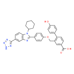 ChemSpider 2D Image | 2-({4-[1-Cyclohexyl-5-(2H-tetrazol-5-yl)-1H-benzimidazol-2-yl]phenoxy}methyl)-4'-hydroxy-4-biphenylcarboxylic acid | C34H30N6O4