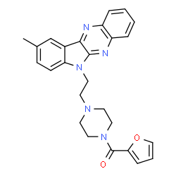 ChemSpider 2D Image | 2-Furyl{4-[2-(9-methyl-6H-indolo[2,3-b]quinoxalin-6-yl)ethyl]-1-piperazinyl}methanone | C26H25N5O2