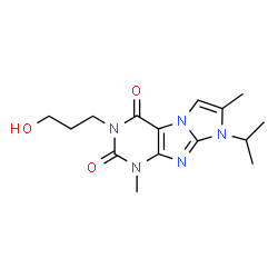 ChemSpider 2D Image | 3-(3-Hydroxypropyl)-8-isopropyl-1,7-dimethyl-1H-imidazo[2,1-f]purine-2,4(3H,8H)-dione | C15H21N5O3