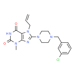 ChemSpider 2D Image | 7-Allyl-8-[4-(3-chlorobenzyl)-1-piperazinyl]-3-methyl-3,7-dihydro-1H-purine-2,6-dione | C20H23ClN6O2
