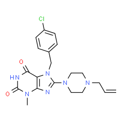 ChemSpider 2D Image | 8-(4-Allyl-1-piperazinyl)-7-(4-chlorobenzyl)-3-methyl-3,7-dihydro-1H-purine-2,6-dione | C20H23ClN6O2