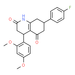 ChemSpider 2D Image | 4-(2,4-Dimethoxyphenyl)-7-(4-fluorophenyl)-4,6,7,8-tetrahydro-2,5(1H,3H)-quinolinedione | C23H22FNO4