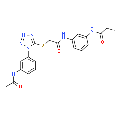 ChemSpider 2D Image | N-(3-{5-[(2-Oxo-2-{[3-(propionylamino)phenyl]amino}ethyl)sulfanyl]-1H-tetrazol-1-yl}phenyl)propanamide | C21H23N7O3S