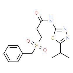 ChemSpider 2D Image | 3-(Benzylsulfonyl)-N-(5-isopropyl-1,3,4-thiadiazol-2-yl)propanamide | C15H19N3O3S2