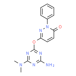 ChemSpider 2D Image | 6-{[4-Amino-6-(dimethylamino)-1,3,5-triazin-2-yl]oxy}-2-phenyl-3(2H)-pyridazinone | C15H15N7O2