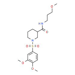 ChemSpider 2D Image | 1-[(3,4-Dimethoxyphenyl)sulfonyl]-N-(3-methoxypropyl)-3-piperidinecarboxamide | C18H28N2O6S
