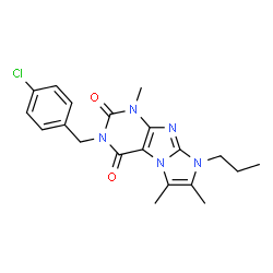 ChemSpider 2D Image | 3-(4-Chlorobenzyl)-1,6,7-trimethyl-8-propyl-1H-imidazo[2,1-f]purine-2,4(3H,8H)-dione | C20H22ClN5O2