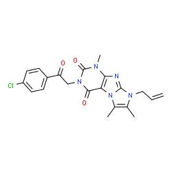 ChemSpider 2D Image | 8-Allyl-3-[2-(4-chlorophenyl)-2-oxoethyl]-1,6,7-trimethyl-1H-imidazo[2,1-f]purine-2,4(3H,8H)-dione | C21H20ClN5O3
