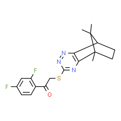 ChemSpider 2D Image | 1-(2,4-Difluorophenyl)-2-[(8,11,11-trimethyl-3,4,6-triazatricyclo[6.2.1.0~2,7~]undeca-2,4,6-trien-5-yl)sulfanyl]ethanone | C19H19F2N3OS