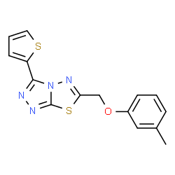 ChemSpider 2D Image | 3-Thiophen-2-yl-6-m-tolyloxymethyl-[1,2,4]triazolo[3,4-b][1,3,4]thiadiazole | C15H12N4OS2