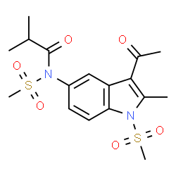ChemSpider 2D Image | N-[3-Acetyl-2-methyl-1-(methylsulfonyl)-1H-indol-5-yl]-2-methyl-N-(methylsulfonyl)propanamide | C17H22N2O6S2