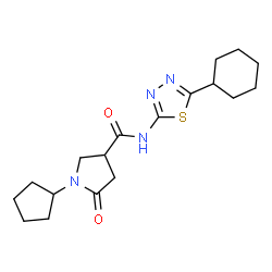 ChemSpider 2D Image | N-(5-Cyclohexyl-1,3,4-thiadiazol-2-yl)-1-cyclopentyl-5-oxo-3-pyrrolidinecarboxamide | C18H26N4O2S