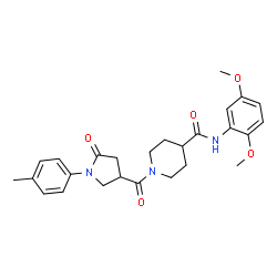 ChemSpider 2D Image | N-(2,5-Dimethoxyphenyl)-1-{[1-(4-methylphenyl)-5-oxo-3-pyrrolidinyl]carbonyl}-4-piperidinecarboxamide | C26H31N3O5