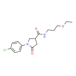 ChemSpider 2D Image | 1-(4-Chlorophenyl)-N-(3-ethoxypropyl)-5-oxo-3-pyrrolidinecarboxamide | C16H21ClN2O3