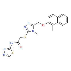 ChemSpider 2D Image | 2-[(4-Methyl-5-{[(1-methyl-2-naphthyl)oxy]methyl}-4H-1,2,4-triazol-3-yl)sulfanyl]-N-(1,3,4-thiadiazol-2-yl)acetamide | C19H18N6O2S2