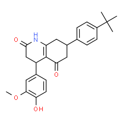 ChemSpider 2D Image | 4-(4-Hydroxy-3-methoxyphenyl)-7-[4-(2-methyl-2-propanyl)phenyl]-4,6,7,8-tetrahydro-2,5(1H,3H)-quinolinedione | C26H29NO4
