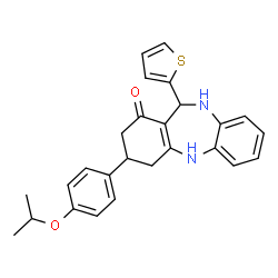 ChemSpider 2D Image | 3-(4-Isopropoxyphenyl)-11-(2-thienyl)-2,3,4,5,10,11-hexahydro-1H-dibenzo[b,e][1,4]diazepin-1-one | C26H26N2O2S
