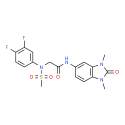 ChemSpider 2D Image | N~2~-(3,4-Difluorophenyl)-N-(1,3-dimethyl-2-oxo-2,3-dihydro-1H-benzimidazol-5-yl)-N~2~-(methylsulfonyl)glycinamide | C18H18F2N4O4S