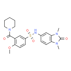 ChemSpider 2D Image | N-(1,3-Dimethyl-2-oxo-2,3-dihydro-1H-benzimidazol-5-yl)-4-methoxy-3-(1-piperidinylcarbonyl)benzenesulfonamide | C22H26N4O5S